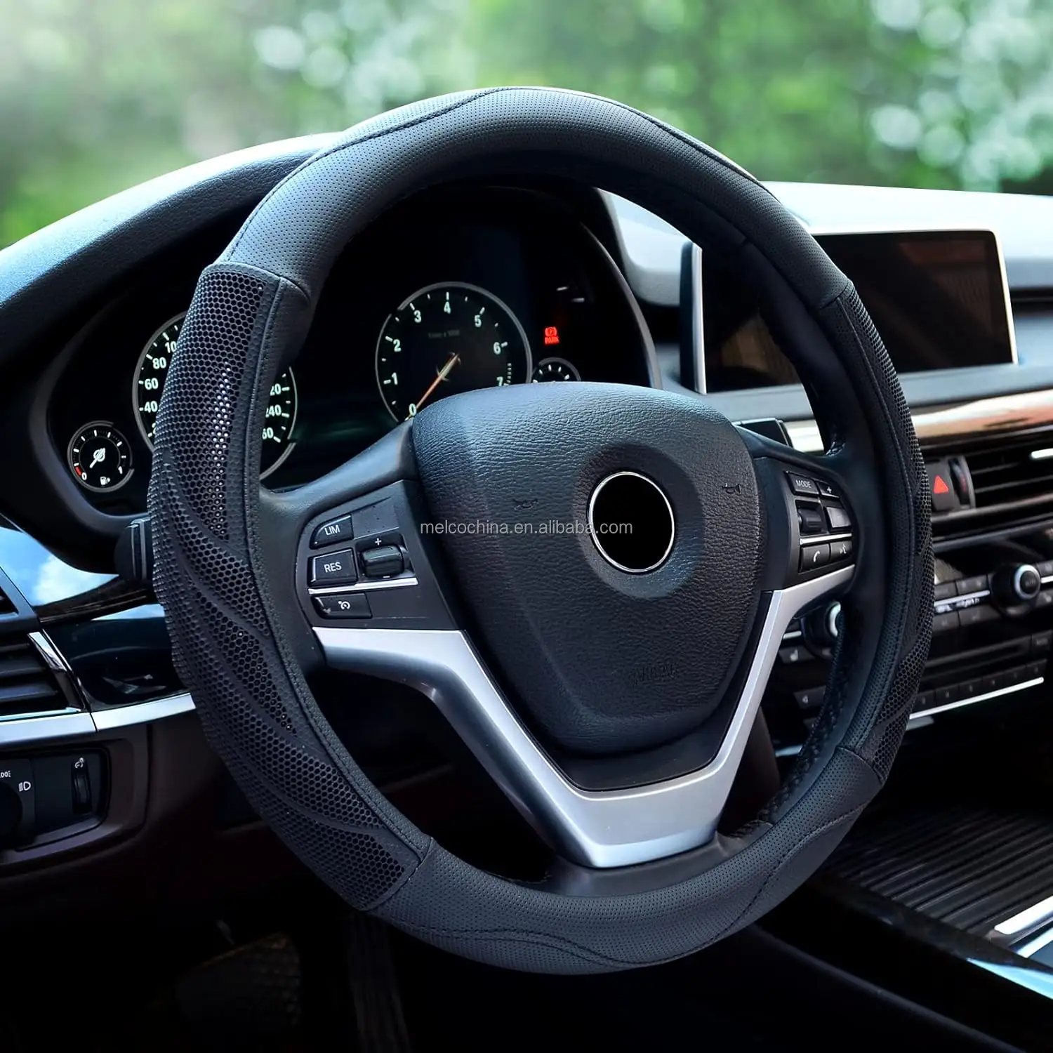 Melco thoáng khí tự động xe tay lái bao gồm cho nam giới phụ nữ, Đen/Đen 15 inch-16 inch đường kính tay lái bao gồm BMW