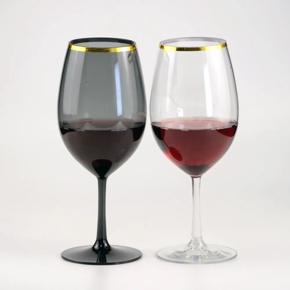 نمط جديد من البلاستيك القدح كأس للنبيذ خمر عتيق كأس للنبيذ إيس ضوء الذهب الأسود ختم حافة كأس للنبيذ