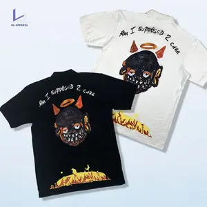 HL-Camiseta con estampado de grafiti de monstruo para hombre, polo blanco pesado, ropa de calle, camisetas gráficas, venta al por mayor