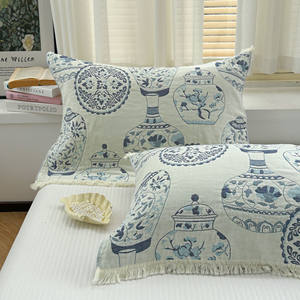 New Design Plush Fuzzy Cozy Soft Customised Cotton <b>Blue</b>-Dyed Gauze Series Painting Style Sofa Bed Cover - Product Image 2
