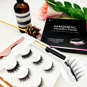 Manyetik sahte kirpikler manyetik kirpikler 5 mıknatıslar vizon veya sentetik manyetik kirpikler Eyeliner kiti ile Private Label