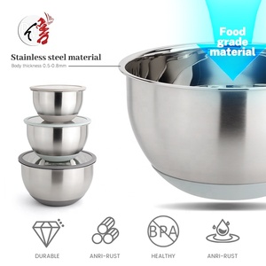 Cuencos para mezclar ensaladas personalizados, juego de cocina para el hogar, ensalada para hornear, cuenco para mezclar de acero inoxidable de 16/20/24cm con tapa transparente - Product Image 3