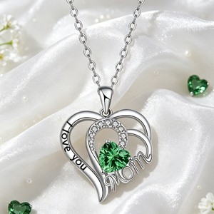 Collana Personalizzata in Acciaio Inossidabile con Ciondolo a Cuore e Pietra Portafortuna, Impermeabile, Amore Eterno, Gioielli per la Festa della Mamma, Vendita all'Ingrosso - Product Image 2