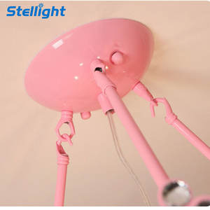 스텔라이트 LED 철제 원목 크라운 샹들리에, 아이들 공주방 인테리어용 E27 전구 핑크 펜던트 조명, 모던 럭셔리 중형, 3년 보증 - Product Image 4