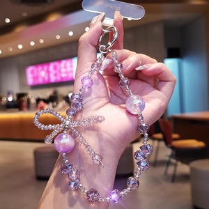 Porte-clés papillon en cristal HP006, <span class=keywords><strong>cordon</strong></span> de <span class=keywords><strong>téléphone</strong></span> avec bracelet en perles - Product Image 1