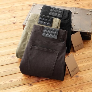 Celana Panjang Pria Musim Gugur Musim Dingin, Bahan Katun Rajut Stretch Pola Tekstur Mewah, Berat, Pinggang Sedang, Klasik Lima Kantong - Product Image 1