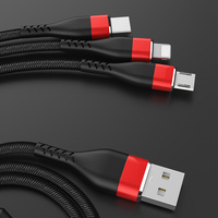 Câble APPACS U196 3-en-1 USB-A vers Micro+Type-C+IOS avec blindage tressé et gaine en PVC, conducteur en cuivre pur 3A