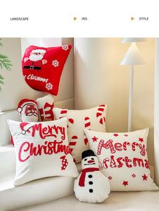 Embroidered Tufted Washable <b>Throw</b> Pillow Cover Candy-Cane Santa Hat Design Modern Minimalist <b>Christmas</b> Party - Product Image 2