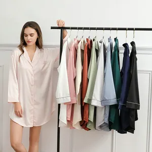 C & FUNG — pyjama manches longues en Satin, chemise de soirée pour demoiselle d'honneur, manches longues, bleu marine, vente en gros, 6011