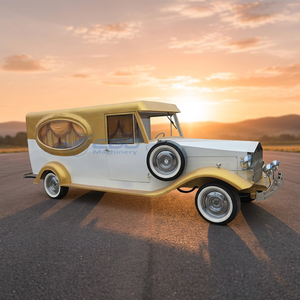 Cercueil funéraire électrique de haute qualité, blanc et doré, type calèche tirée par des chevaux, à vendre - Product Image 1