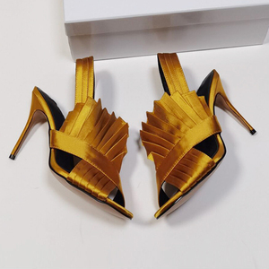 รองเท้าส้นสูงหัวกลมสำหรับผู้หญิง,รองเท้าแตะส้นเข็มแบบพับได้มีสไตล์สำหรับใส่ในฤดูร้อน - Product Image 4