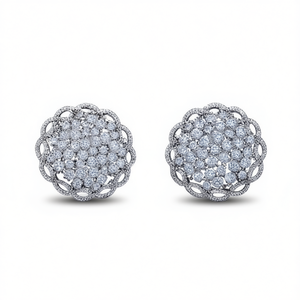 Pendientes de Oro Blanco con Diamantes Redondos de Corte Brillante en Forma de Flor, Joyería de Lujo para Boda para Mujer, Engaste Circular - Product Image 1