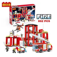 COGO-862 piezas de construcción de estación de bomberos, bloques de construcción educativos de plástico, juego de bloques de construcción