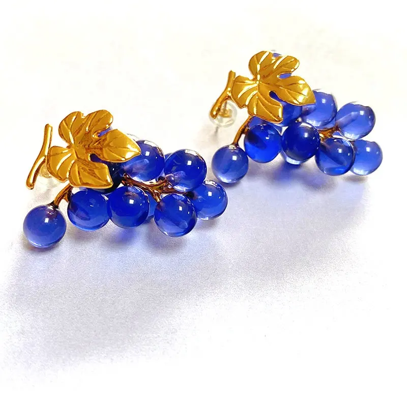 JaniceJewelry personalizzazione orecchini unici S925 argento ago blu cristallo trasparente orecchini a bottone d'uva