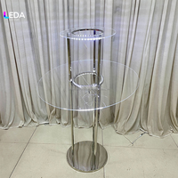 LEDA Support de fleurs en métal doré pour table de mariage, double couche, cercle en acrylique transparent, support de centre de table lumineux à LED pour mariage