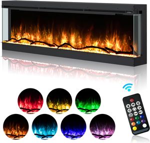 <span class=keywords><strong>Insert</strong></span> de <span class=keywords><strong>cheminée</strong></span> électrique intelligent WiFi, Kalsubo 100 pouces 3 faces, 251 flammes RGB, double chauffage encastré 750W 1500W - Product Image 2