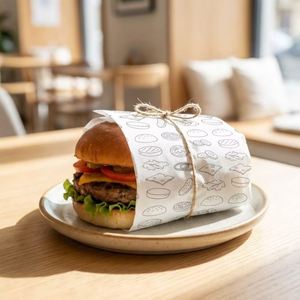 Papier d'emballage pour hamburgers de qualité supérieure, imperméable, résistant à la graisse, enduit de PE, de qualité alimentaire, pour les en-cas et le pain - Product Image 1