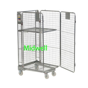 Katlanır galvanizli Metal depo dört Castor tekerlek endüstriyel depolama taşıma kargo kafesi market arabası - Product Image 5