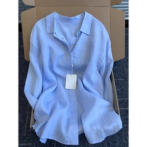 Camicetta in <span class=keywords><strong>Lino</strong></span> Autunnale 2026 all'Ingrosso, Stile Francese Chic, <span class=keywords><strong>Camicia</strong></span> Larga a Maniche Lunghe in Cotone e <span class=keywords><strong>Lino</strong></span>, Top Elegante Vintage <span class=keywords><strong>Blu</strong></span> da <span class=keywords><strong>Donna</strong></span> per il Lavoro - Product Image 3