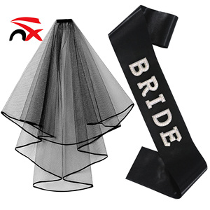Wholesale Bride <b>Wedding</b> Party Headband Shoulder Straps Sets Black White <b>Shawl</b> Letter Ribbons for Decoration - Product Image 3