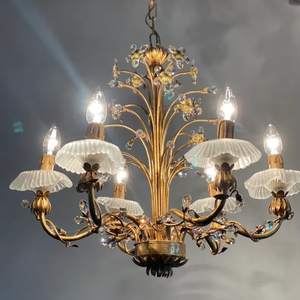 Mid Century Gold <span class=keywords><strong>Tole</strong></span> Murano Fleurs Lustre en verre de Murano - Product Image 1