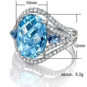 Ocean Blue Stone Women Ring Elegant Fashion Finger Jewelry for Party <b>Gift</b> - Product Image 3