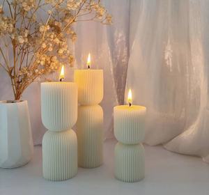 Bougies parfumées côtelées en forme de pilier, hautes et courtes, bougies d'aromathérapie en colonne 3D, décoration d'intérieur, accessoire photo, cadeau de festival - Product Image 1