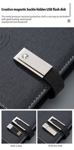 Novedad 8000mAh Power Bank Notebook Set Acero inoxidable Metal Carga inalámbrica PU Funda de cuero USB Flash Drive Regalos de papel - Product Image 3