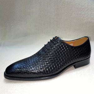 Chaussures habillées élégantes pour hommes en cuir véritable faites à la main, patchwork gaufré, respirantes avec doublure en coton, collection automne - Product Image 6