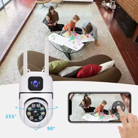 Caméra de sécurité WiFi à double objectif 1080P HD, double vue, détection humaine par IA, vision nocturne couleur, audio bidirectionnel, télécommande