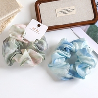 MUJU B465 14cm Chouchous en satin élégants à effet tie-dye scintillant, dégradé aquarelle, élastiques pour cheveux, prêts à la vente, faible MOQ