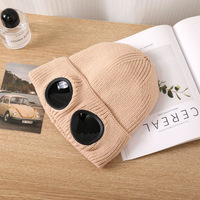 Bonnet personnalisé rouge à motif Argyle avec lunettes intégrées, bonnet épais en tricot côtelé, chaud, coupe-vent, pour le ski et les voyages