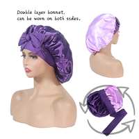 Bonnet avec bande de cravate Bonnet en Satin de soie t pour femmes endormies Bonnet de cheveux Double couche pour tresses de cheveux bouclés