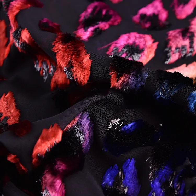 Colore sfumato burn out poliestere viscosa metallic lurex knit mesh velvet burnout fabric for dress