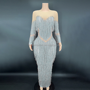 Conjuntos de mujer otoño 2022 azul <span class=keywords><strong>vestidos</strong></span> de fiesta de talla grande para mujer Vestido de noche borla Vestido informal Para Mujeres Venta Al Por Mayor - Product Image 6
