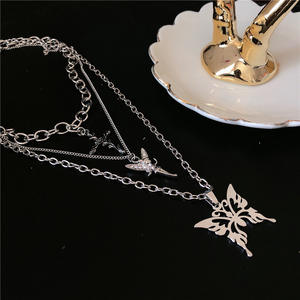 Emo — chaîne à pendentif papillon en argent sterling, pour homme et femme, collier multi-rangs avec ras du cou, esthétique, bijoux pour Eboy Egirl - Product Image 5