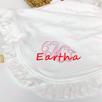 Couverture personnalisée pour bébé, style héritage, avec bordure à volants blanche, 100% coton, pour nouveau-né, couverture de poussette, ensemble de couvertures pour bébé