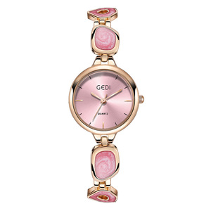 นาฬิกาผู้หญิงหน้าปัดกลมสไตล์เรียบง่ายลายพระอาทิตย์ส่องแสงเป็นเหล็กนาฬิกาควอทซ์ - Product Image 2