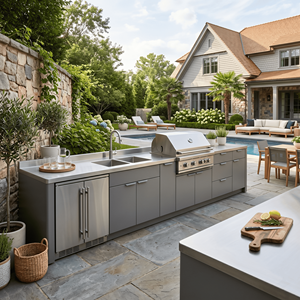 European Style Modular 304 Stainless Steel Outdoor Kitchen Cabinet Patio Fireproof Outdoor Kitchen Grill Island with <strong>BBQ</strong> Grill - Product Image 1