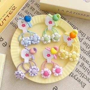 Spring new plaid fabric flowers children&#39;s hairband sweet and not hurt hair girls rubber band cute little girl headwear
