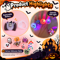 Grosir 50Pcs Cincin LED Halloween Menyala Karakter Kartun Labu Tengkorak Hantu Mainan Jari Berkedip untuk Souvenir Pesta Halloween