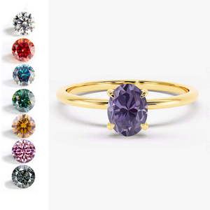 Anelli Minimalisti in <span class=keywords><strong>Argento</strong></span> Sterling S925 Placcato Oro Antiossidante, Gioielli Raffinati da Donna con Moissanite Colorata Taglio Ovale 0.5CT VVS GRA - Product Image 2