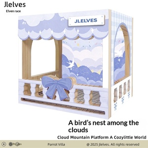 Cage à oiseaux en bois massif, type villa, avec plateau coulissant en fil métallique, facile à nettoyer, pour calopsites, tourtereaux, agapornis et perroquets de taille moyenne. - Product Image 5