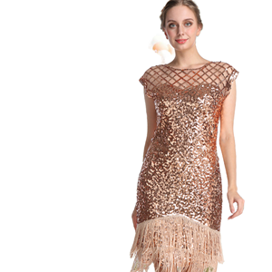 Nuevo Vestido de Fiesta de Verano para Mujer, Talla Grande, Estilo Flapper de los Años 20, Vintage, Estilo Gran Gatsby, con Lentejuelas y Borlas, Hasta la Rodilla, Geométrico - Product Image 1