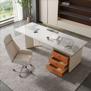 Escritorio de oficina familiar de placa de roca de lujo ligero con cajones de metal, escritorio de computadora administrativa y abogado - Product Image 5