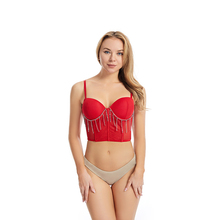 Custom OEM/ODM ladies rhinestone red mesh corset top lingerie women high quality push up bra bustier top