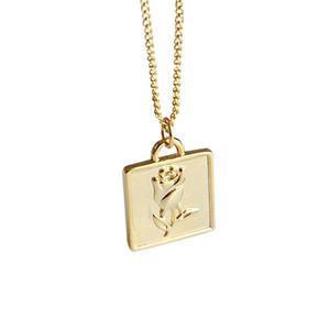 LOZRUNVE joyería de moda forma cuadrada S925 plata Lisa tallada Rosa flor collar gargantilla - Product Image 1