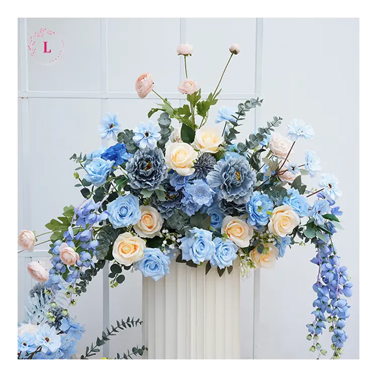 Bleu série mariage toile de fond décor Floral Arrangement Banquet Table pièce maîtresse boule allée fleur artificielle boule