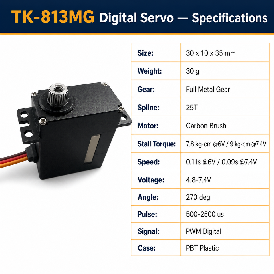 TK-813MG 9KG Metal Gear Servo Motor 30g Thin Flat 7.4V Precise PWM for ...