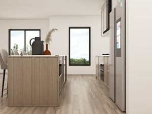 Armoire de cuisine contemporaine en bois, conception gratuite en 72 heures, armoire de cuisine en contreplaqué, îlot de cuisine, armoire de rangement pour cuisine d'appartement - Product Image 3